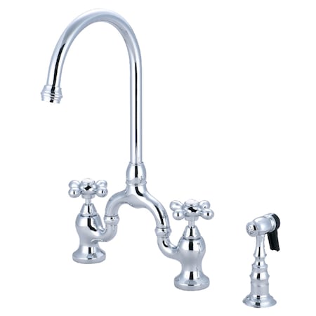 Kingston Brass KS7791AXBS Bridge Kitchen Faucet with Brass Sprayer, Polished Chrome KS7791AXBS